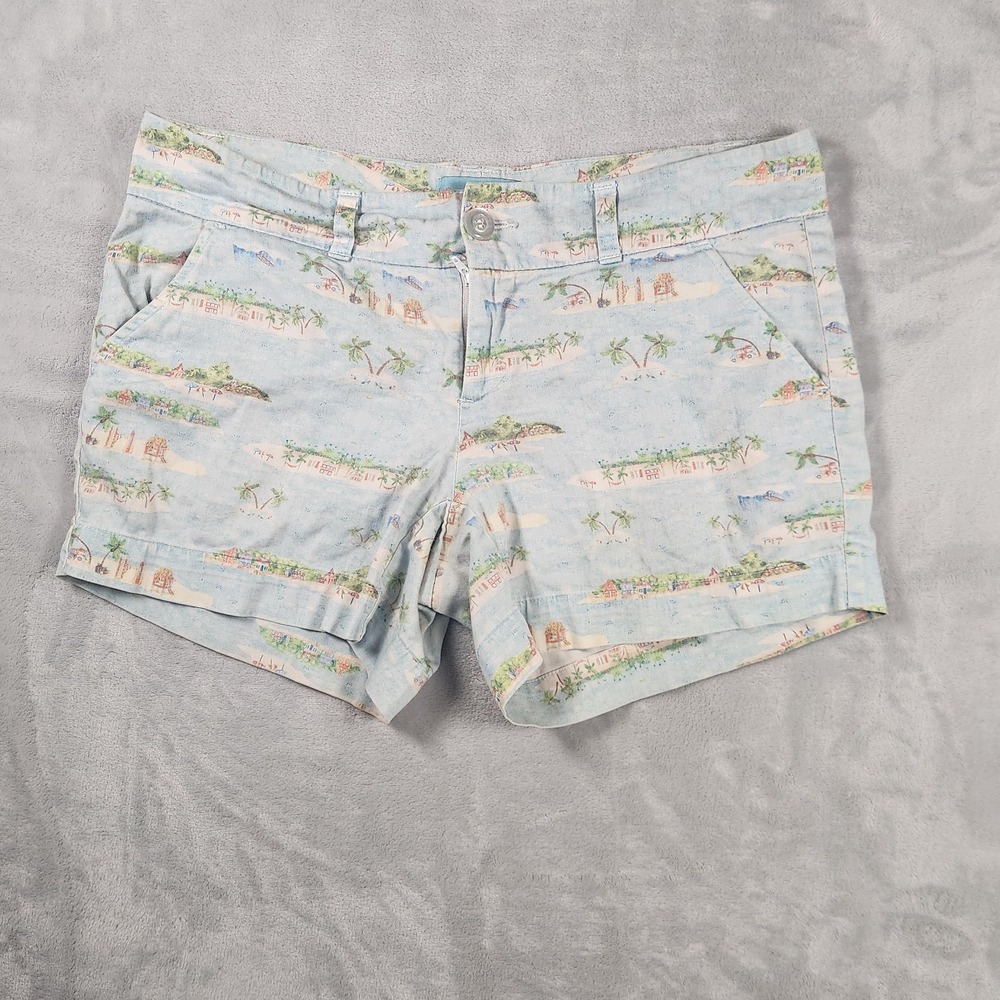 Kaeli Smith Women Blue Tropical Island Print Flat Front Slash Pocket Shorts 2